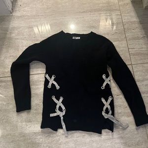Dex navy blue sweater with ribbon detail